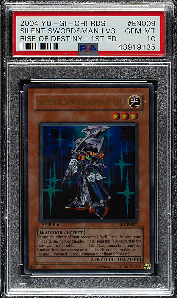 2004 Yu-Gi-Oh! Rise of Destiny 1st Edition #EN009 Silent Swordsman Lv3 Ultra Rare PSA GEM MINT 10