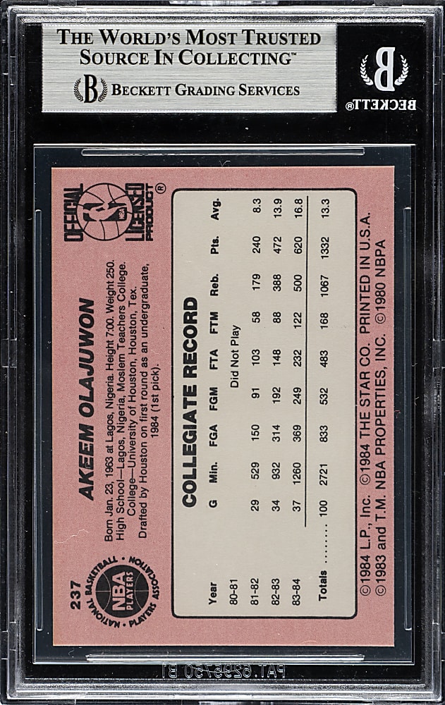 1984-1985 Star Company Basketball #237 Hakeem Olajuwon BGS NM-MT+ 8.5