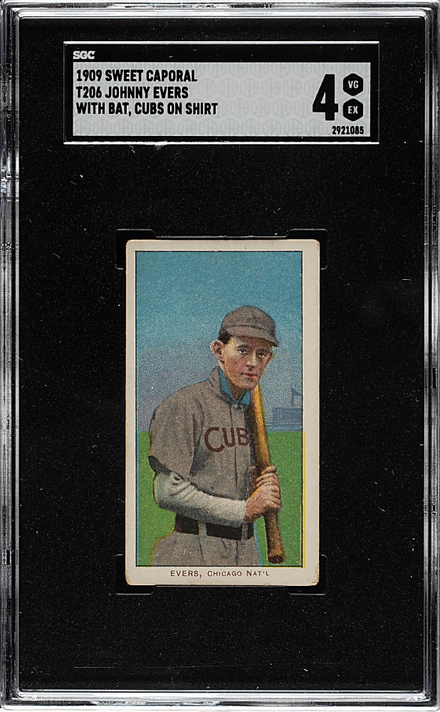 1909-1911 T206 White Border Johnny Evers with Bat, Cubs on Shirt SGC VG/EX 4