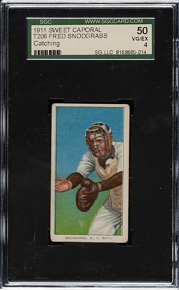 1909-1911 T206 White Border Fred Snodgrass Catching SGC VG/EX 50