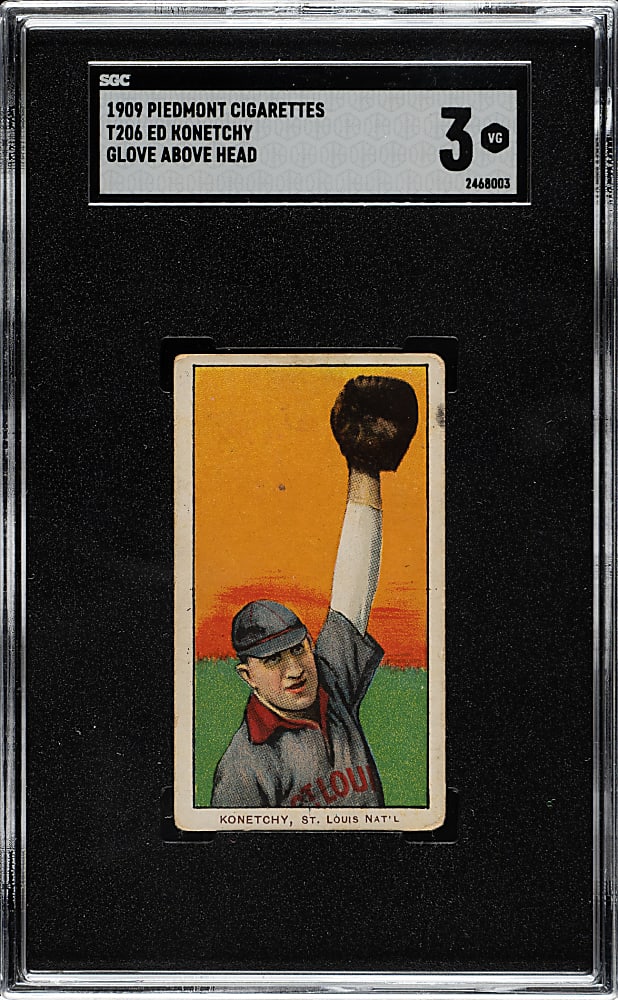 1909-1911 T206 White Border Ed Konetchy Glove Above Head SGC VG 3
