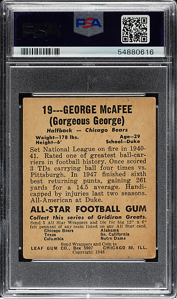 1948 Leaf Football #19 George McAfee No Nickname Rookie PSA VG+ 3.5
