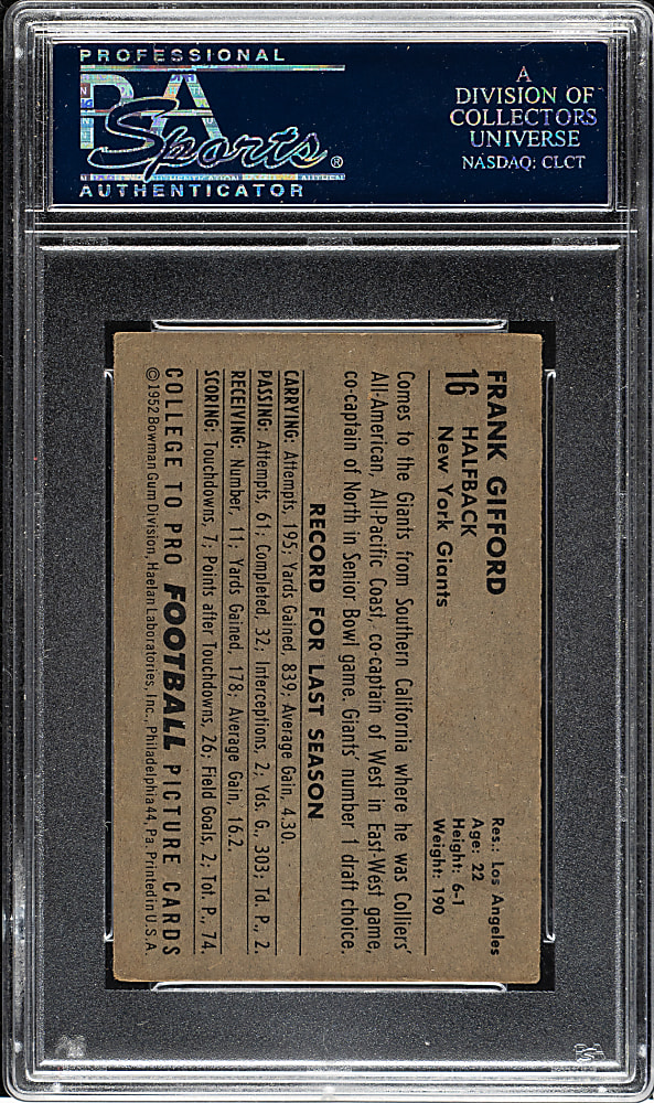 1952 Bowman Large Football #16 Frank Gifford Rookie PSA VG-EX 4