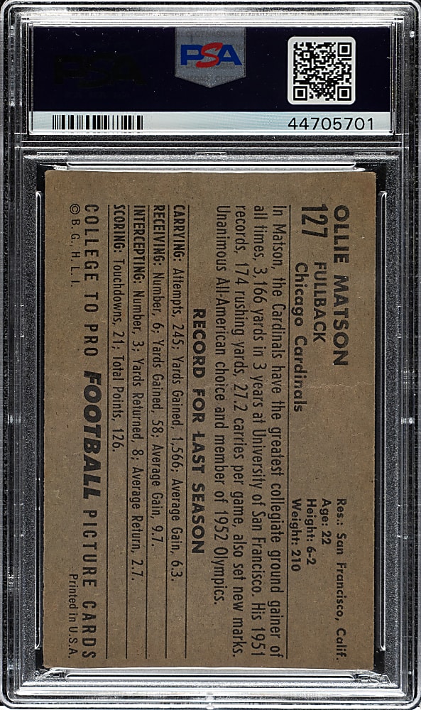 1952 Bowman Large Football #127 Ollie Matson Rookie PSA FAIR 1.5