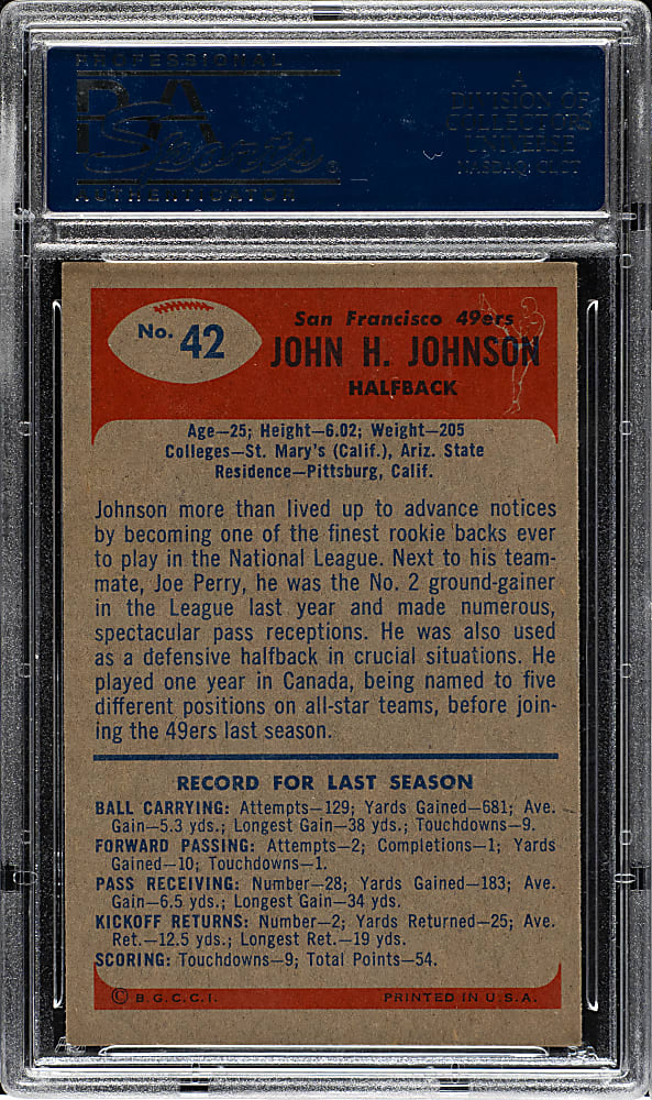 1955 Bowman Football #42 John Henry Johnson Rookie PSA EX 5