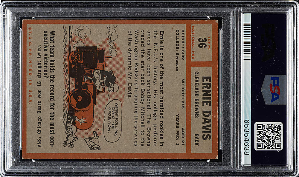 1962 Topps Football #36 Ernie Davis Rookie PSA VG 3