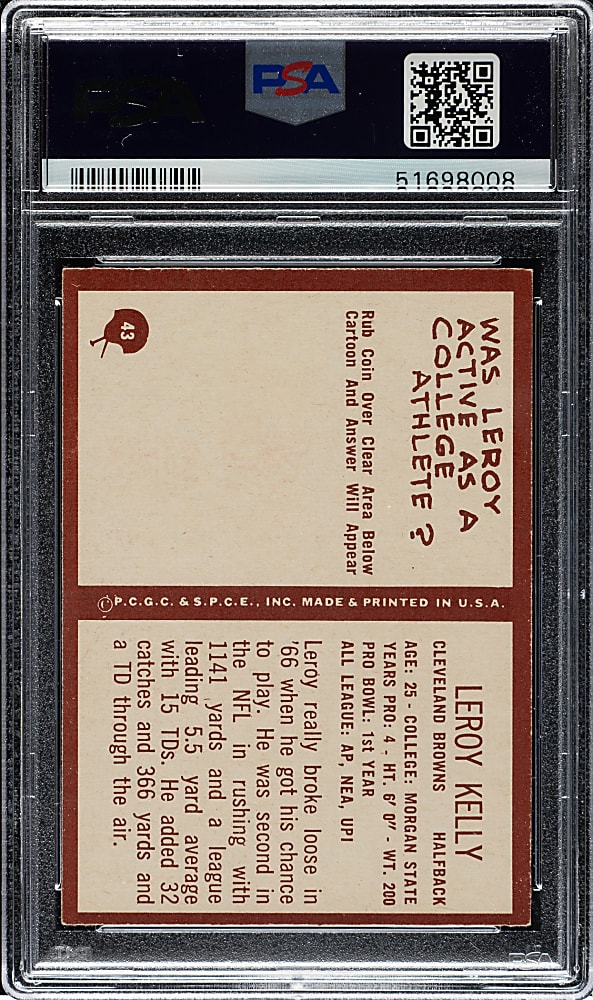 1967 Philadelphia Football #43 Leroy Kelly Rookie PSA EX 5