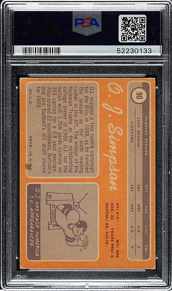 1970 Topps Football #90 O.J. Simpson Rookie PSA VG 3