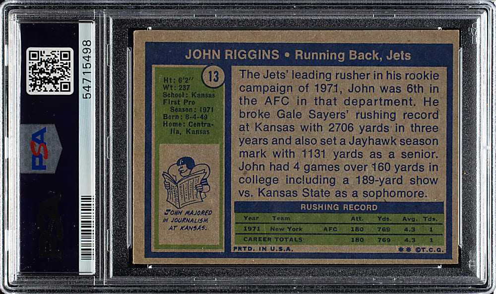 1972 Topps Football #13 John Riggins Rookie PSA EX 5