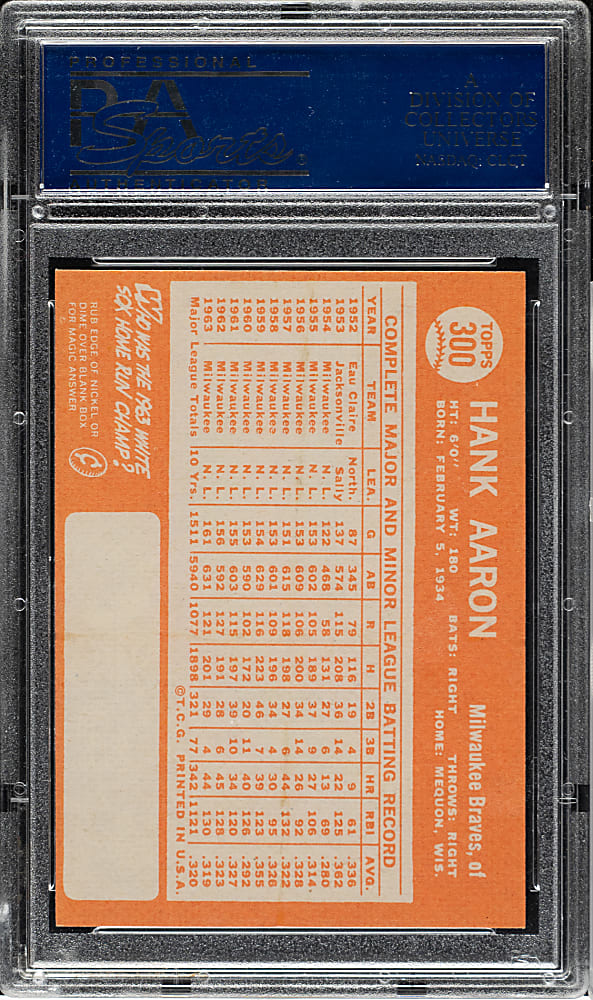 1964 Topps #300 Hank Aaron PSA NM 7