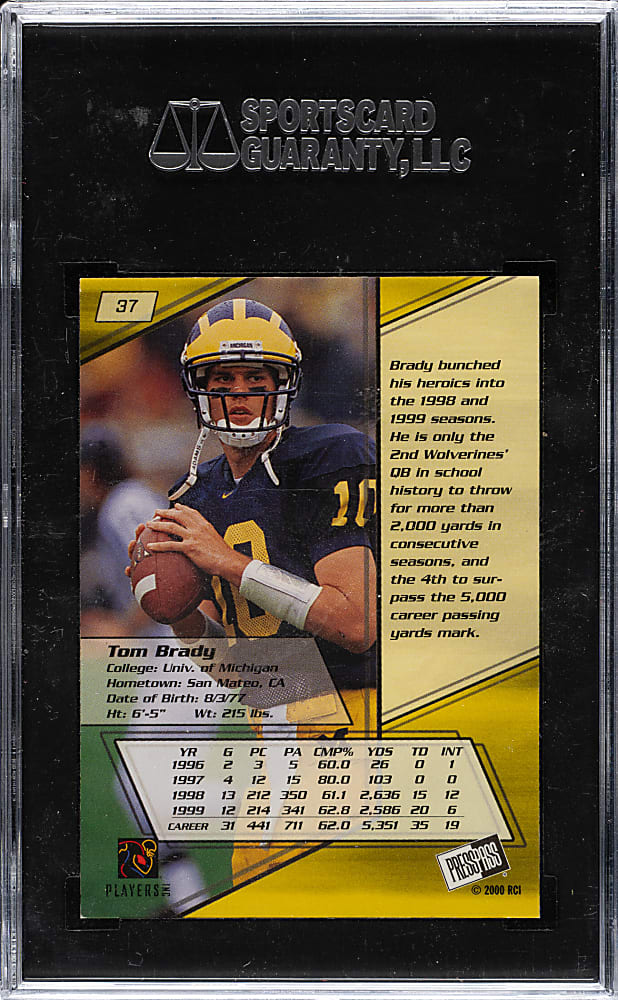 2000 Press Pass Torquers Football #37 Tom Brady Rookie SGC MINT 9