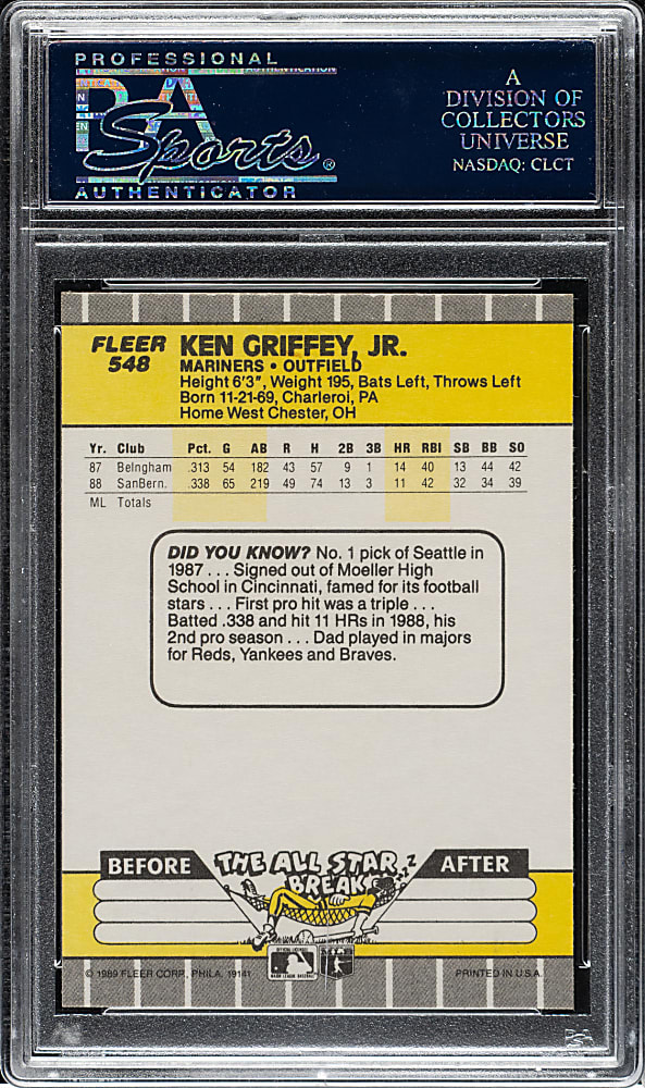 1989 Fleer #548 Ken Griffey Jr. Rookie PSA GEM MINT 10