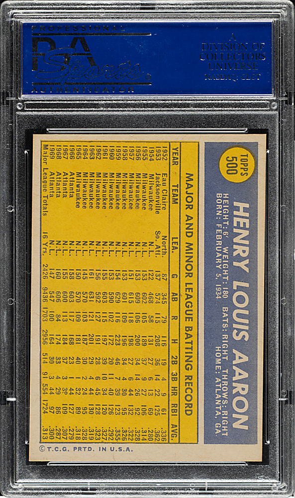 1970 Topps #500 Hank Aaron PSA NM-MT 8