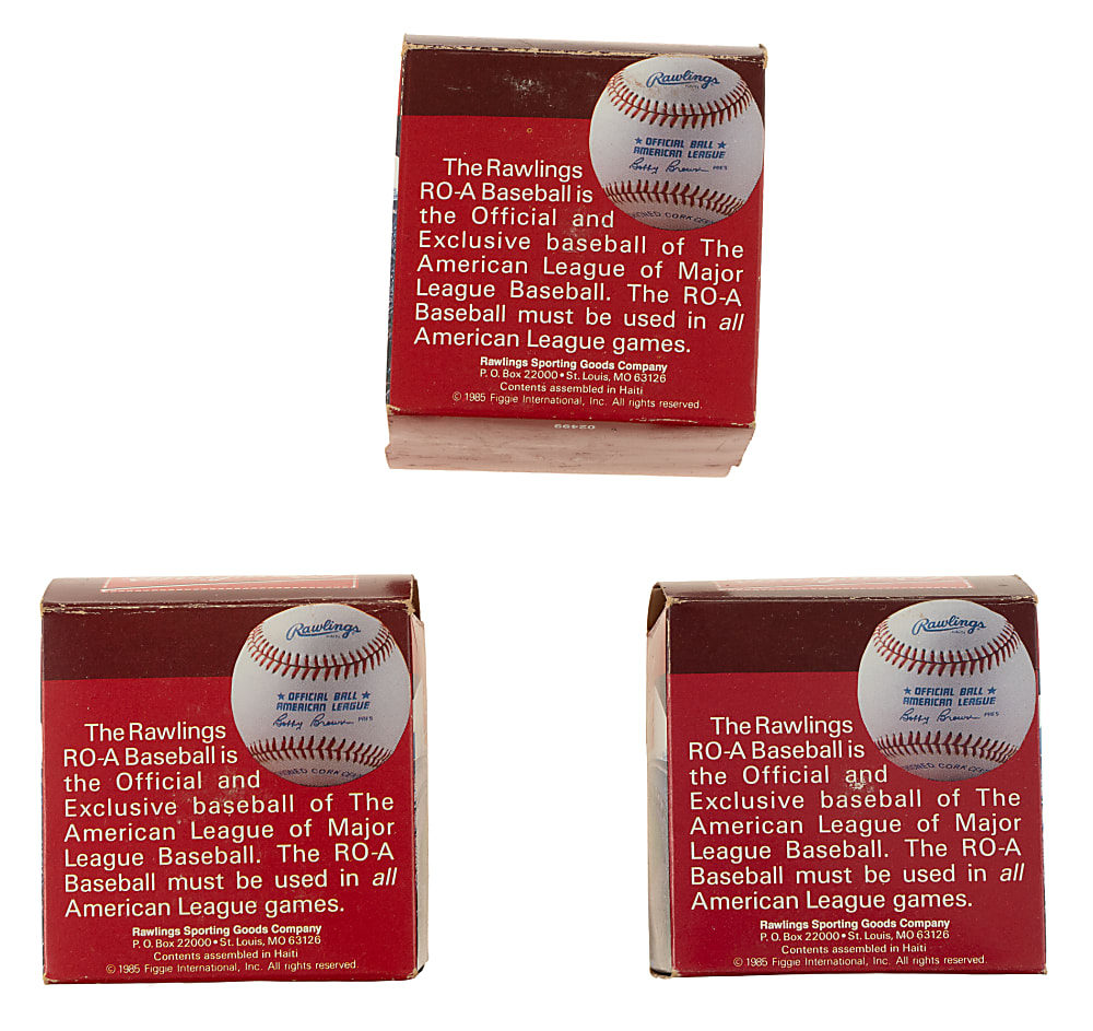 Trio of 1984-1993 Official American League (Bobby Brown) Baseballs in Original Boxes