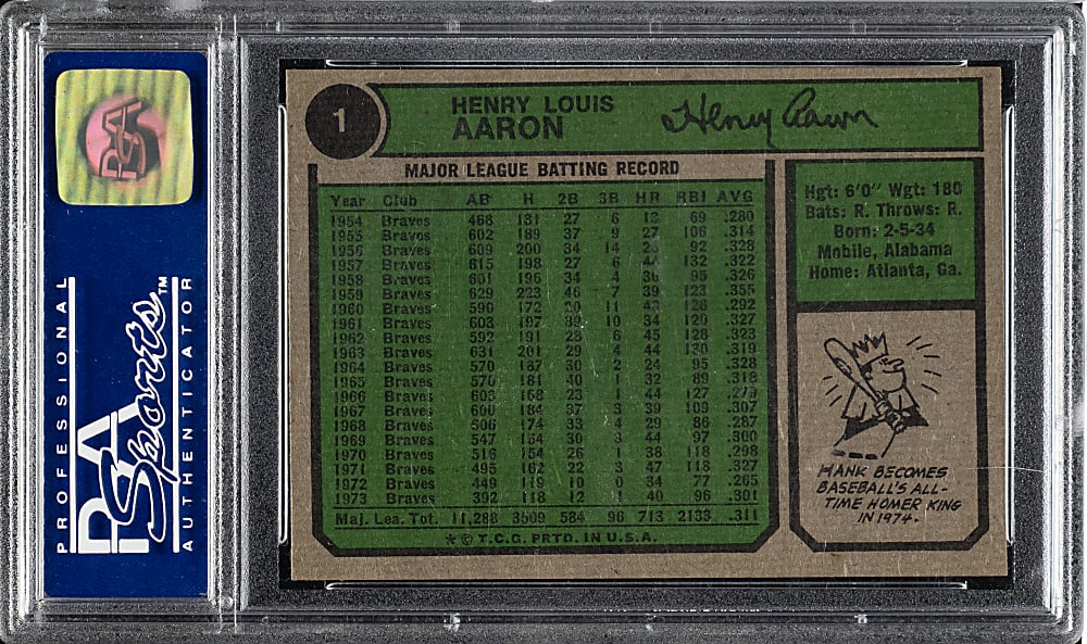 1974 Topps #1 Hank Aaron All-Time Home Run King PSA NM-MT 8