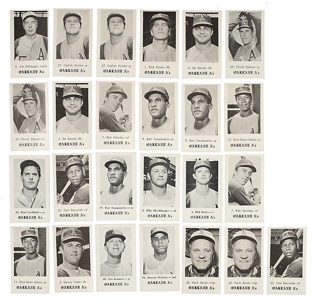 1969 Jack in the Box Oakland Athletics Collection (29) Including Three Catfish Hunter, Two Joe DiMaggio, and Two Reggie Jackson Rookies