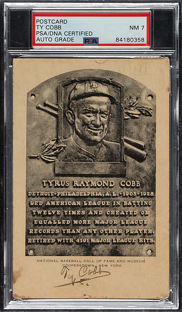 Signed 1953-1955 Artvue (Type 1) Black-and-White Hall of Fame Postcard Ty Cobb PSA/DNA NM 7