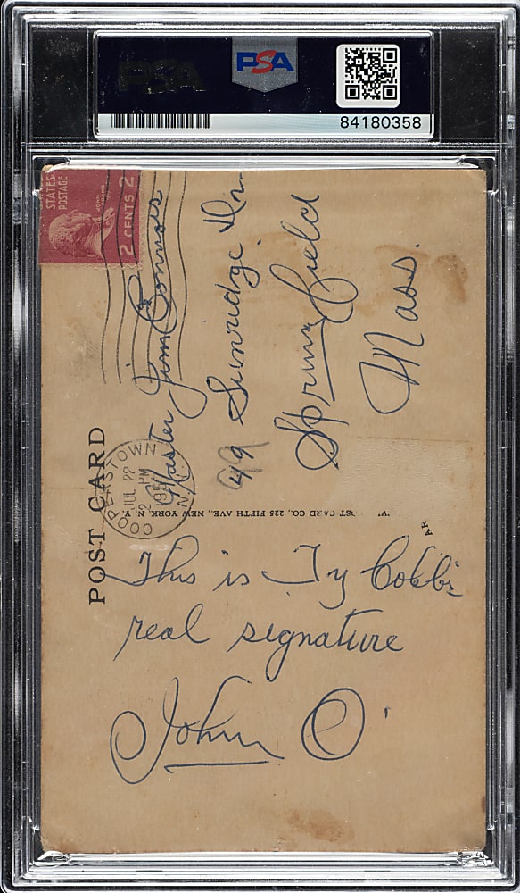 Signed 1953-1955 Artvue (Type 1) Black-and-White Hall of Fame Postcard Ty Cobb PSA/DNA NM 7