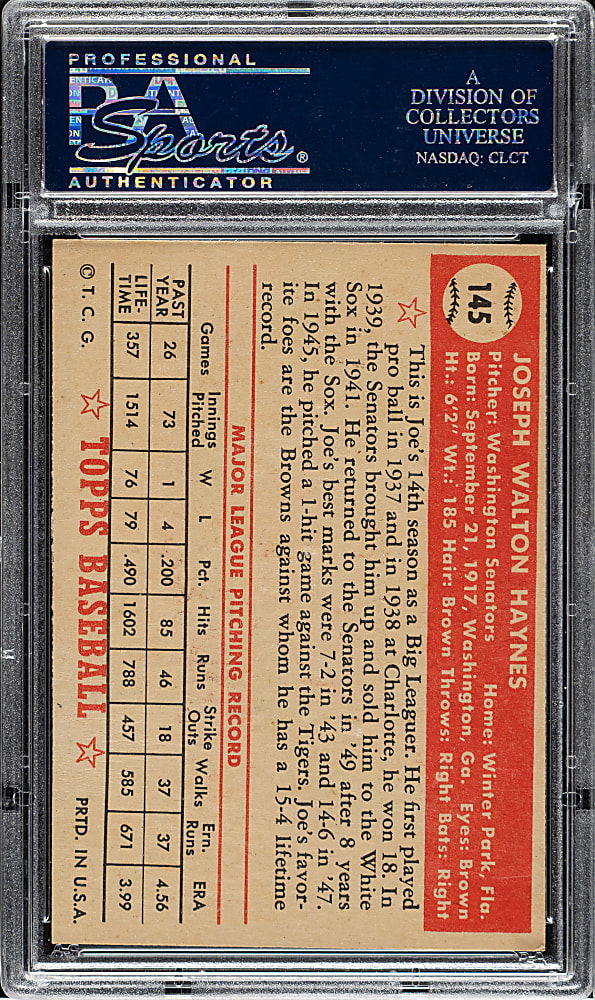 1952 Topps #145 Joe Haynes PSA EX 5