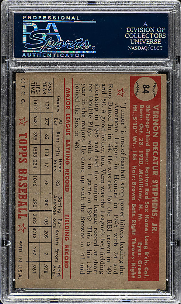 1952 Topps #84 Vern Stephens PSA EX-MT 6