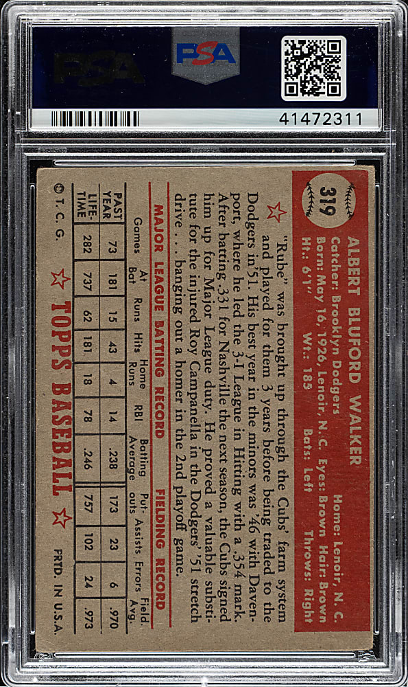 1952 Topps #319 Al Walker High Number PSA VG 3