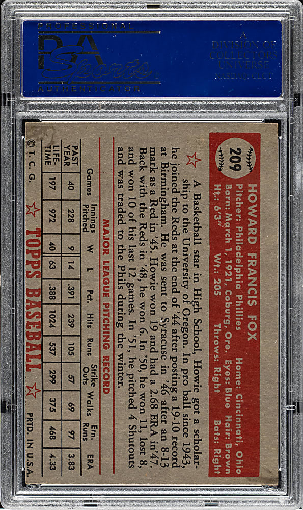 1952 Topps #209 Howie Fox PSA EX-MT 6
