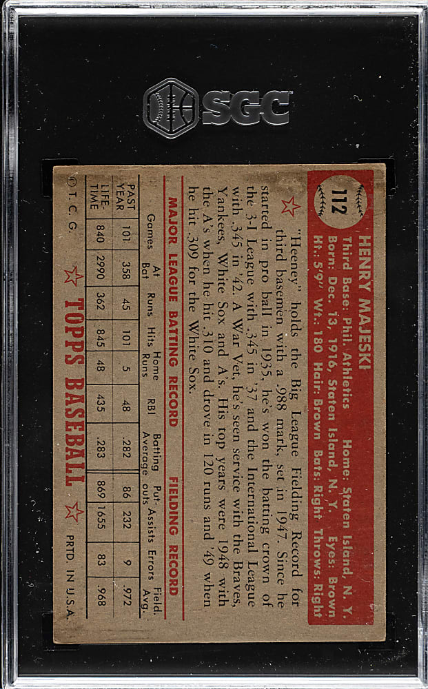 1952 Topps #112 Henry Majeski SGC VG/EX+ 4.5