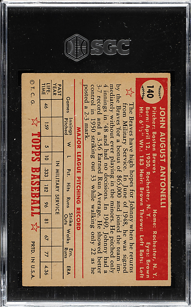 1952 Topps #140 John Antonelli SGC EX 5