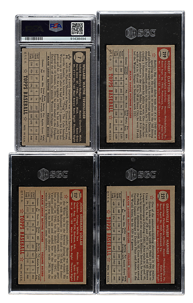 1952 Topps Low-Number PSA- and SGC-Graded Collection (16)