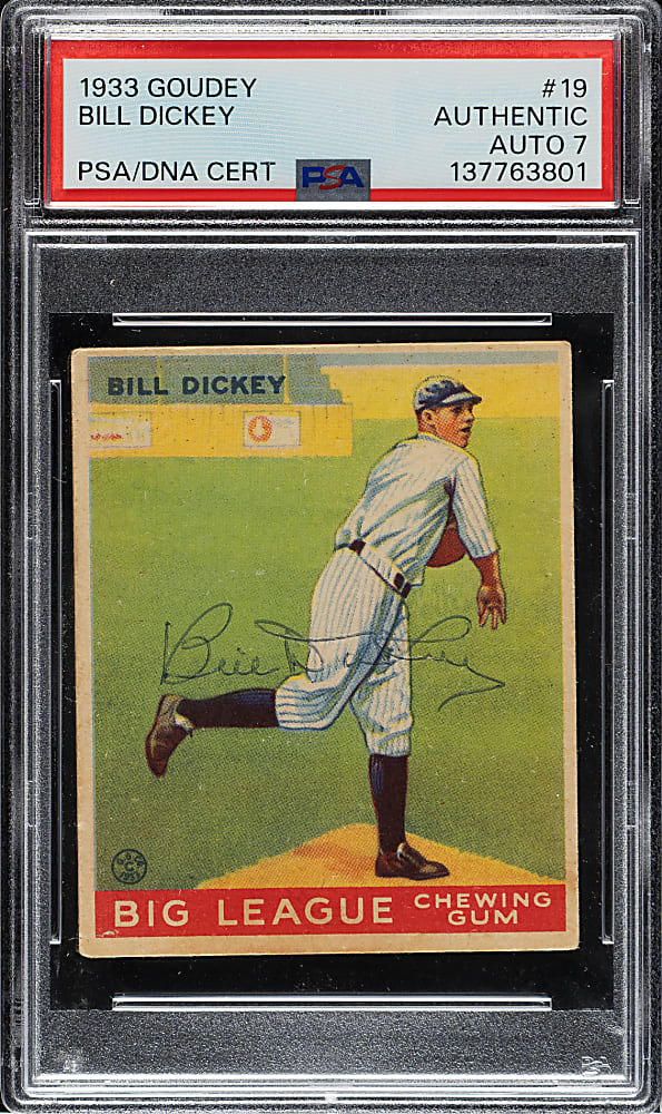 Signed 1933 R319 Goudey #19 Bill Dickey PSA/DNA NM 7
