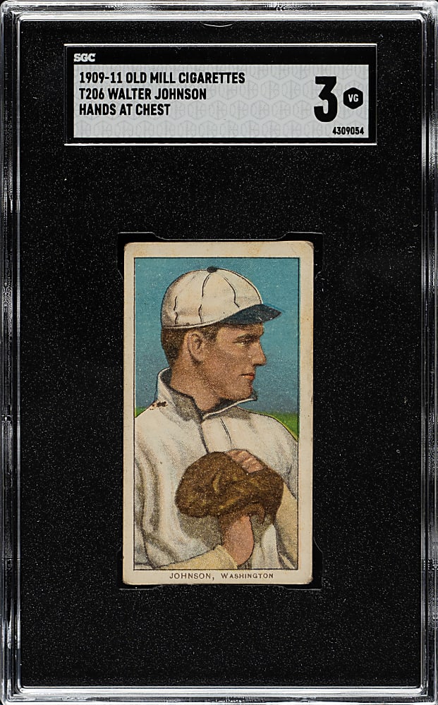 1909-1911 T206 White Border Walter Johnson Hands at Chest SGC VG 3 - Old Mill Back