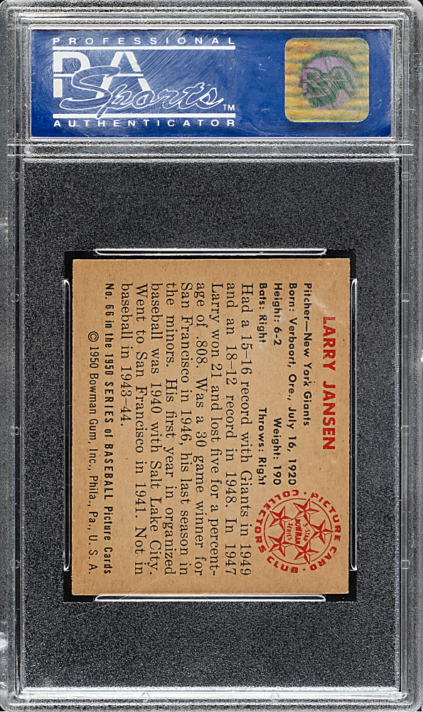 1950 Bowman #66 Larry Jansen PSA NM 7