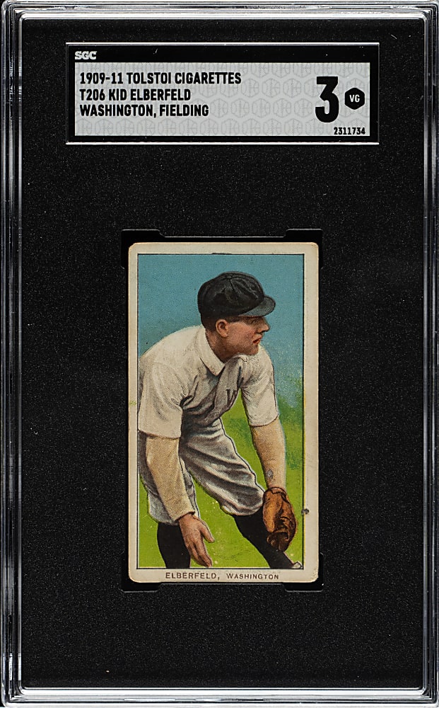 1909-1911 T206 White Border Kid Elberfeld Fielding SGC VG 3 - Tolstoi Back