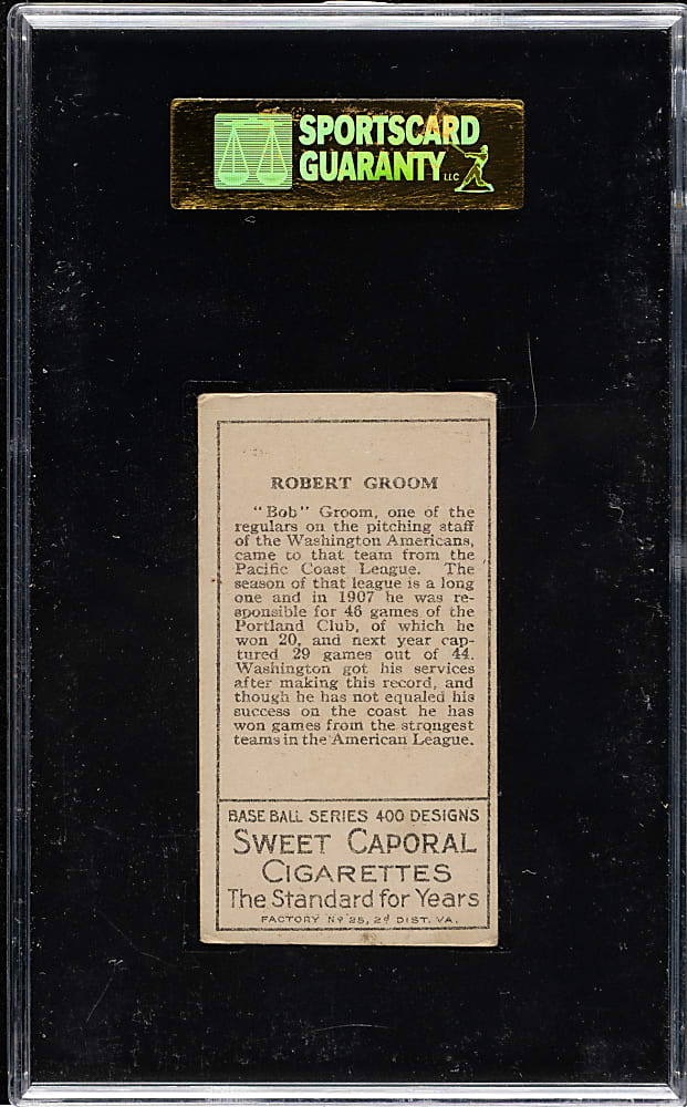 1911 T205 Gold Border Bob Groom SGC EX 60