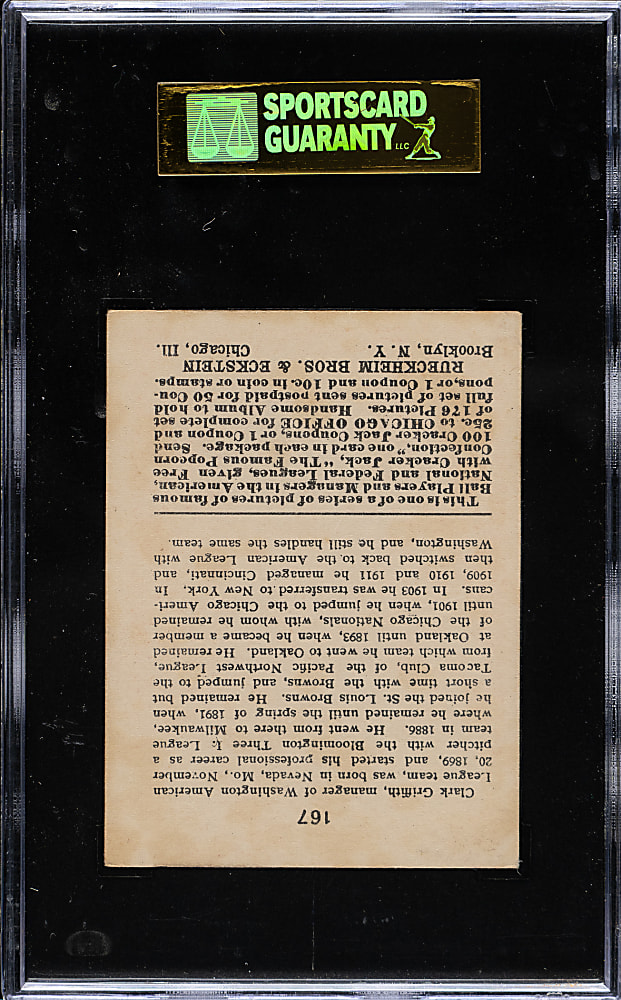 1915 E145 Cracker Jack #167 Clark Griffith SGC VG/EX 50