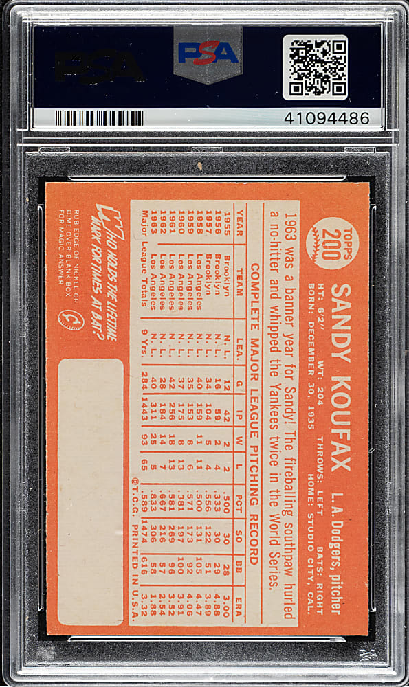 1964 Topps #200 Sandy Koufax PSA NM-MT 8