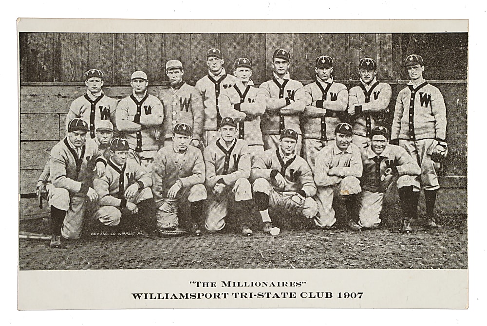 1907 Williamsport Tri-State Baseball Club Postcard with Joe Delahanty