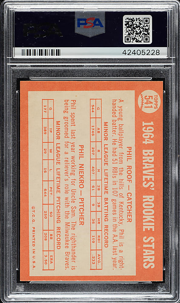 1964 Topps #541 Phil Niekro Rookie PSA NM-MT 8