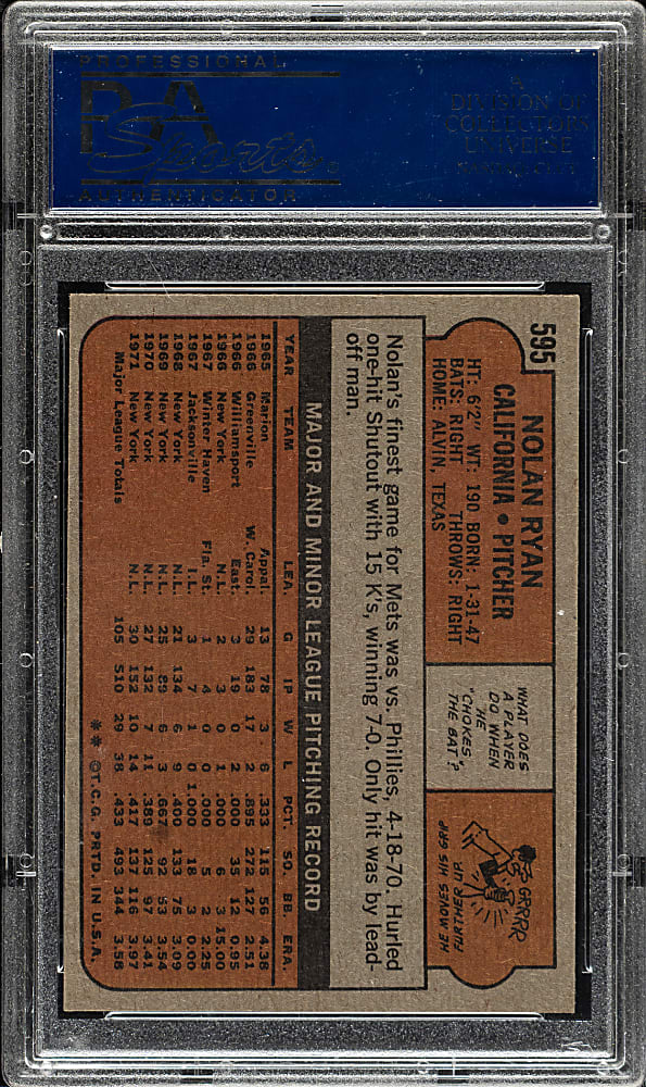 1972 Topps #595 Nolan Ryan PSA NM-MT 8