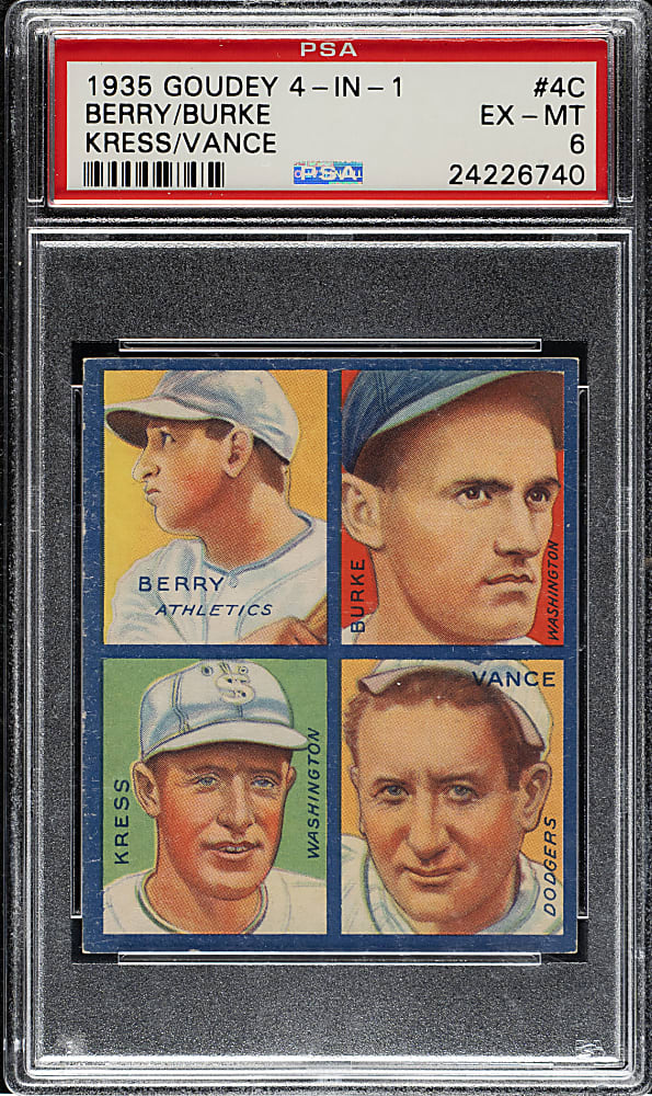 1935 R321 Goudey "4-in-1" Berry/Burke/Kress/Dazzy Vance PSA EX-MT 6