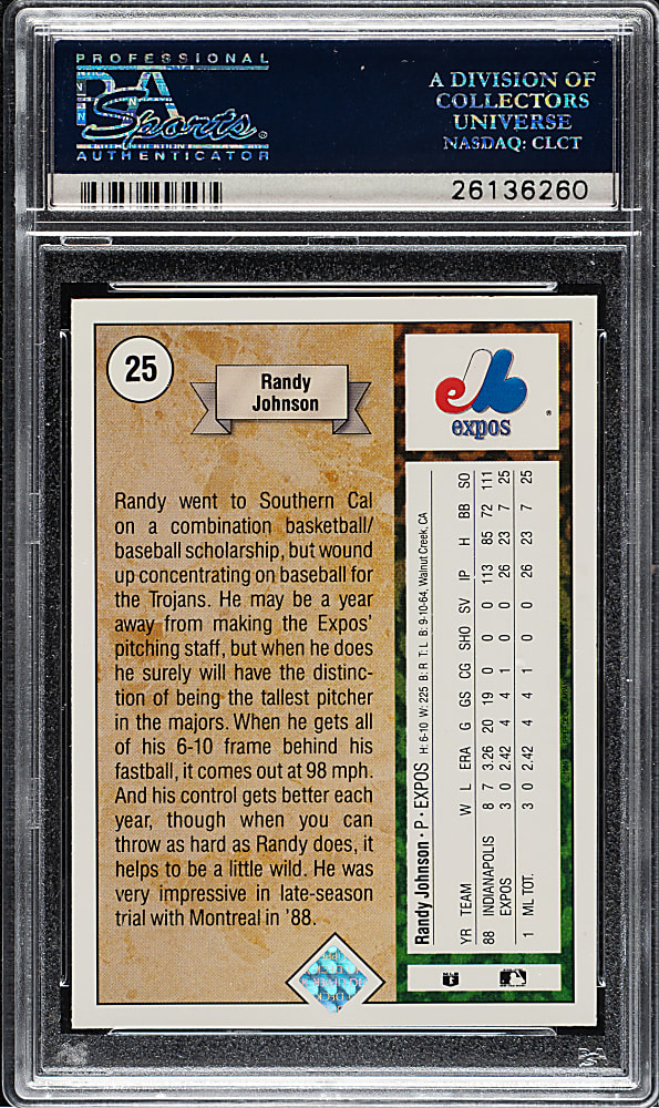 1989 Upper Deck #25 Randy Johnson Rookie PSA GEM MINT 10