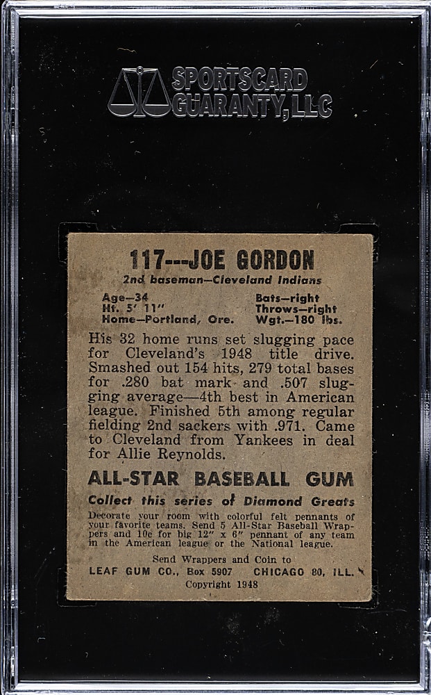 1948-1949 Leaf #117 Joe Gordon SGC EX 60
