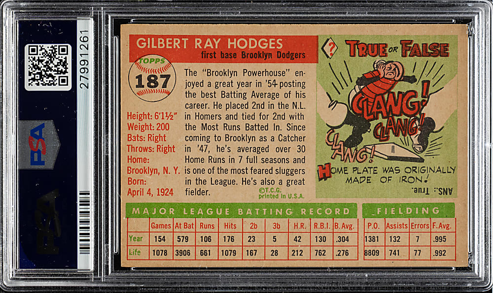 1955 Topps #187 Gil Hodges PSA EX-MT 6