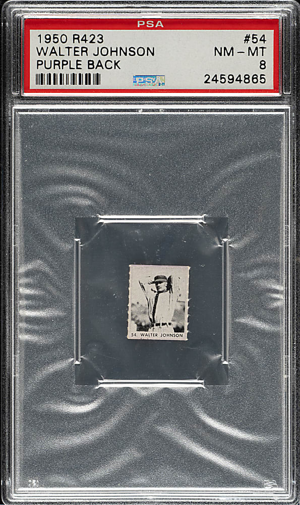 1950 R423 Strip Card #54 Walter Johnson Purple Back PSA NM-MT 8