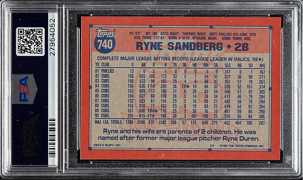 1991 Topps #740 Ryne Sandberg PSA MINT 9