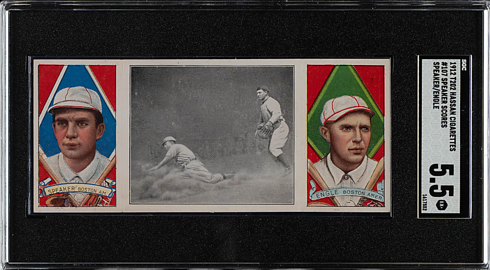 1912 T202 Hassan Triple Folder "Speaker Scores" Tris Speaker/Engle SGC EX+ 5.5