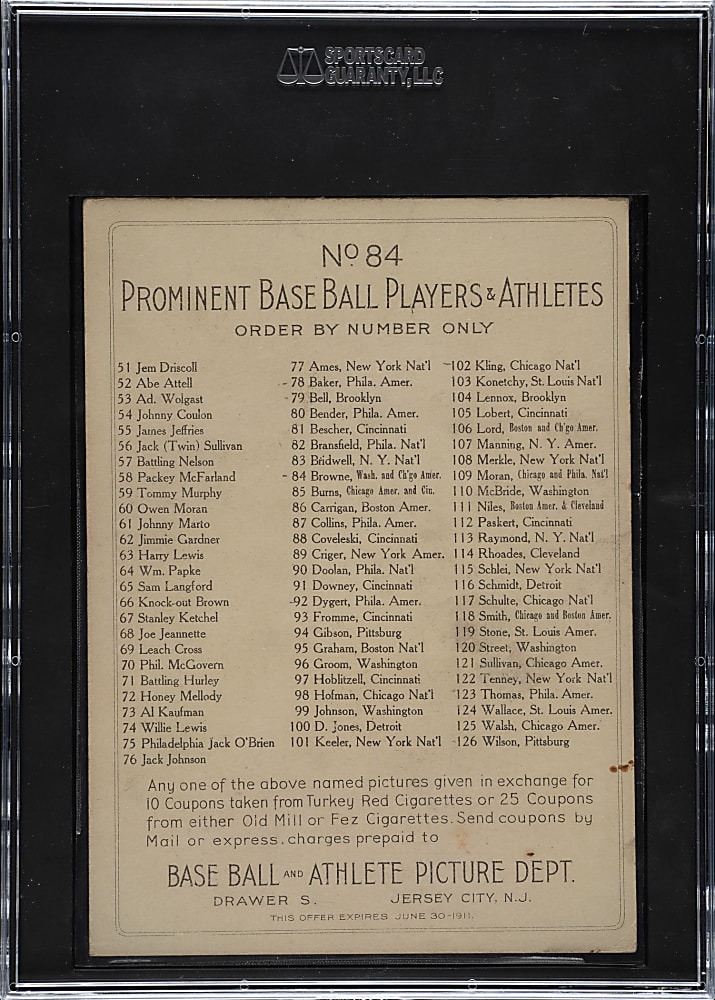 1911 T3 Turkey Red #84 George Browne SGC VG/EX 4