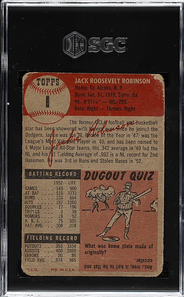 1953 Topps #1 Jackie Robinson SGC FAIR 1.5
