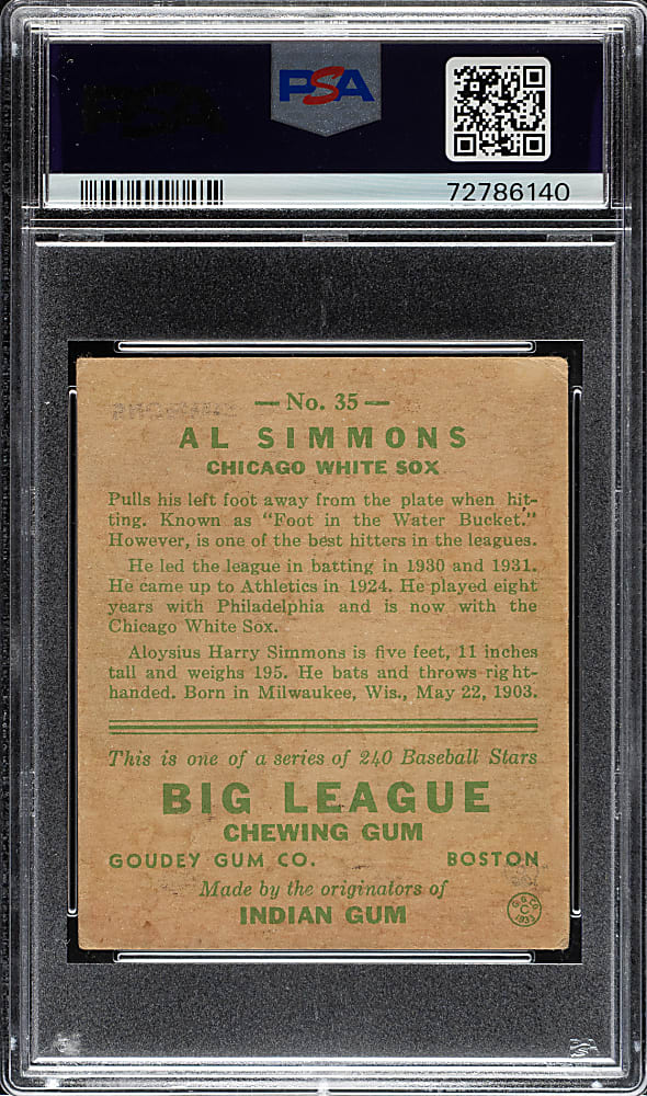 1933 R319 Goudey #35 Al Simmons PSA VG-EX 4