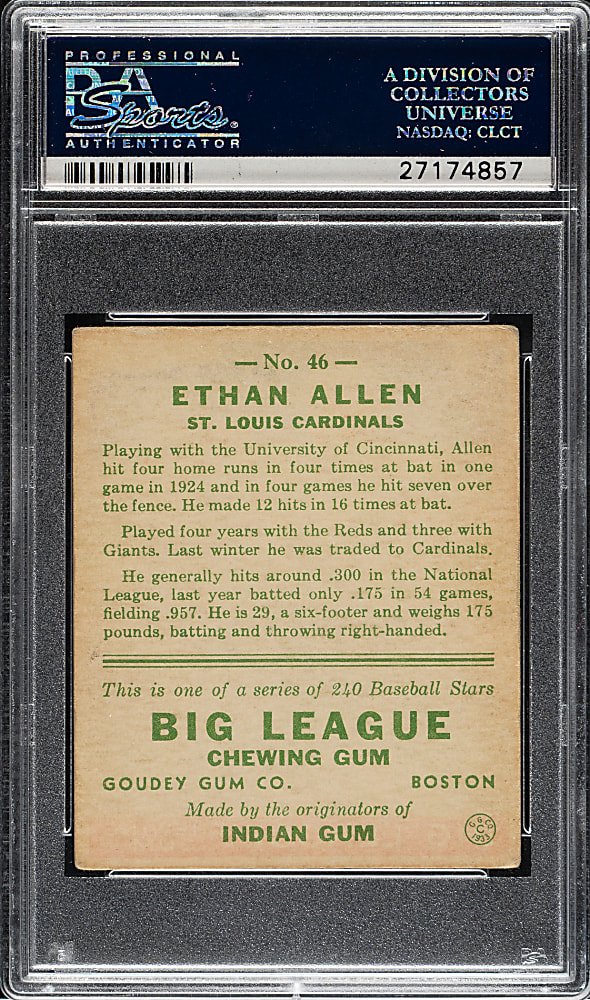 1933 R319 Goudey #46 Ethan Allen PSA VG-EX 4